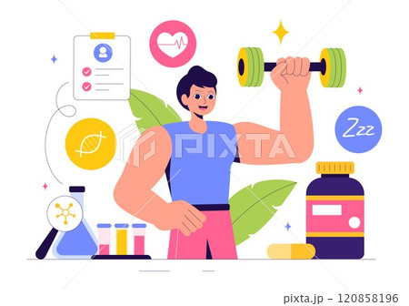 Biohack Vector Illustration Featuring Technological Processes of Biohacking and Online Health Information Hacking in a Flat Style Background Biohack Vector Illustration Featuring Technological Processes of Biohacking and Online Health Information Hacking in a Flat Style Background 120858196