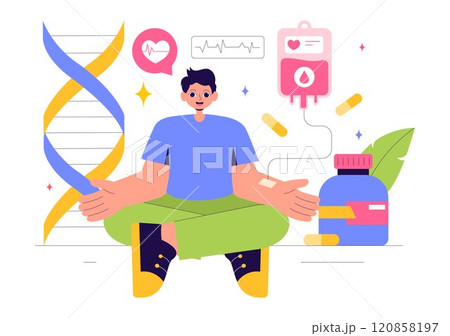 Biohack Vector Illustration Featuring Technological Processes of Biohacking and Online Health Information Hacking in a Flat Style Background 120858197