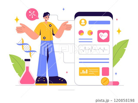 Biohack Vector Illustration Featuring Technological Processes of Biohacking and Online Health Information Hacking in a Flat Style Background 120858198