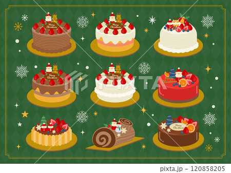 かわいいクリスマスケーキイラストセット かわいいクリスマスケーキイラストセット 120858205