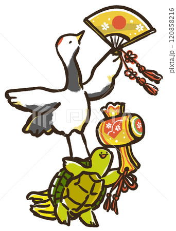 縁起の良い鶴と亀のイラスト 120858216