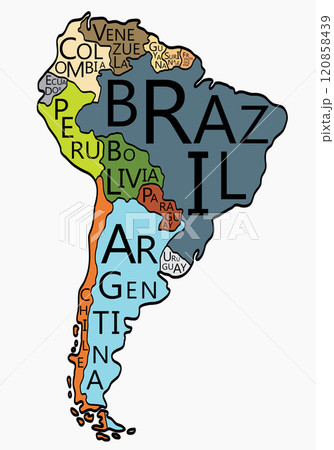 Doodle freehand drawing of South America countries map. Doodle freehand drawing of South America countries map. 120858439
