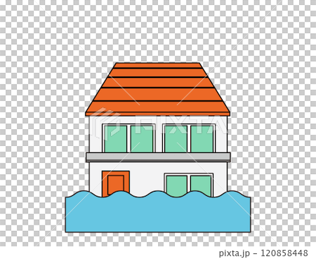 災害に遭った一軒家のイラスト　 120858448