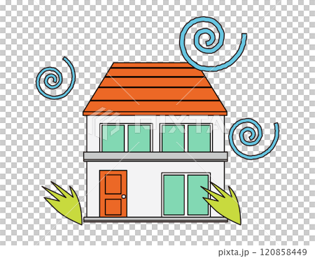 Illustration of a house damaged by disaster 120858449