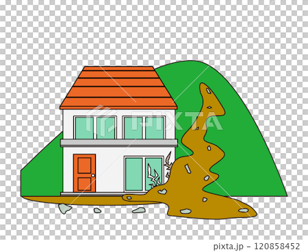 災害に遭った一軒家のイラスト　 120858452