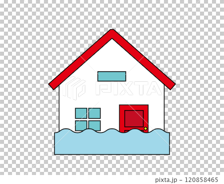 災害に遭った一軒家のイラスト　 120858465
