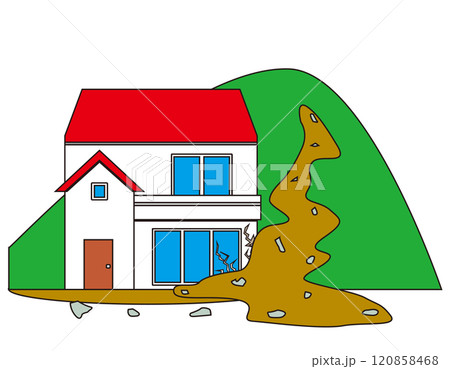 災害に遭った一軒家のイラスト　 120858468
