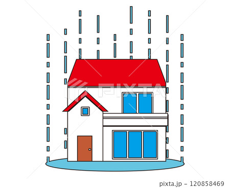 災害に遭った一軒家のイラスト　 120858469