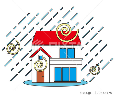 災害に遭った一軒家のイラスト　 120858470