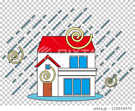 Illustration of a house damaged by disaster 120858470