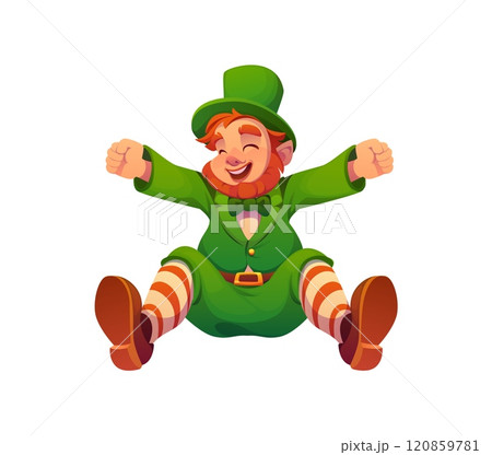 Leprechaun cartoon character for Irish Patrick day, vector funny man personage. Saint Patrick Day or Ireland Celtic culture cartoon character of leprechaun man with happy face celebrating holiday Leprechaun cartoon character for Irish Patrick day, vector funny man personage. Saint Patrick Day or Ireland Celtic culture cartoon character of leprechaun man with happy face celebrating holiday 120859781