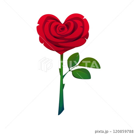Heart shaped red rose flowers on stem with a leaf, symbolizing love and romance for Valentine Day celebration and romantic occasions. Isolated cartoon blossom creates feeling of passion and affection Heart shaped red rose flowers on stem with a leaf, symbolizing love and romance for Valentine Day celebration and romantic occasions. Isolated cartoon blossom creates feeling of passion and affection 120859788