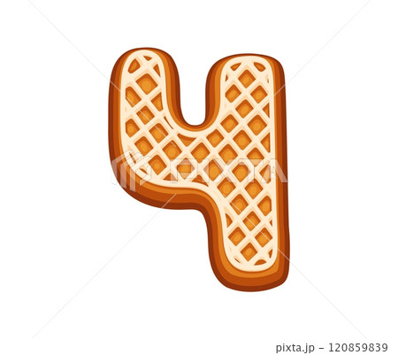 Gingerbread number four with decorative icing, capturing holiday cheer and festive baking. Cartoon vector Christmas cookie font, xmas typeface, new year type, english seasonal pastry alphabet digit 120859839