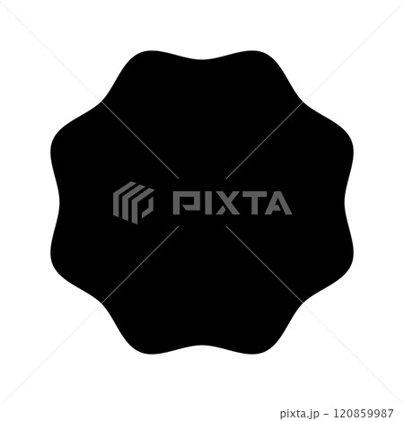Circle shape with wavy edges. Round geometric form with scalloped borders. Blank text box, tag or label isolated on white background. Vector graphic illustration 120859987