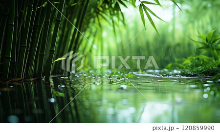 竹林と静かな水辺 - 自然と癒しの美しい風景 竹林と静かな水辺 - 自然と癒しの美しい風景 120859990