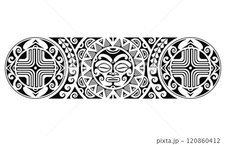 Maori polynesian tattoo bracelet. Tribal sleeve seamless pattern vector. 120860412