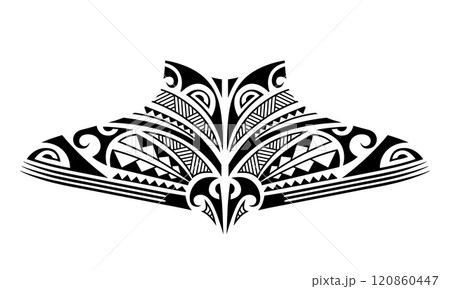 Maori tattoo sketch. Tribal ethno style tattoo for neck, back, chest. Maori tattoo sketch. Tribal ethno style tattoo for neck, back, chest. 120860447
