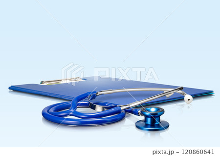 卓上に置かれた聴診器、カルテ。医療イメージ 卓上に置かれた聴診器、カルテ。医療イメージ 120860641