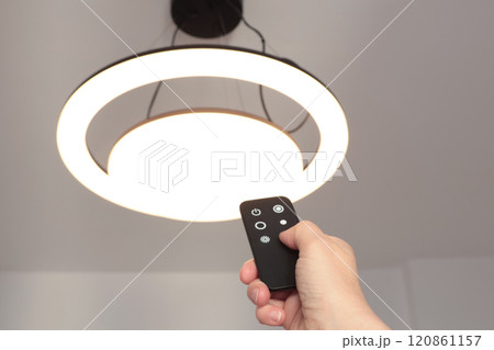 LED ceiling light with smart remote control. Energy saving. Clean planet and environmental protection.  120861157