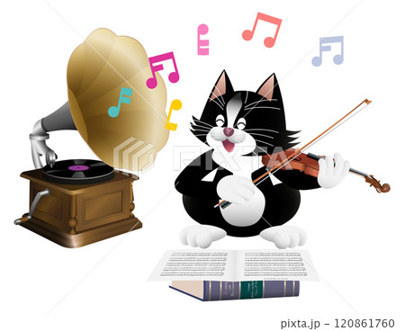 蓄音機とバイオリンを弾くねこ 蓄音機とバイオリンを弾くねこ 120861760