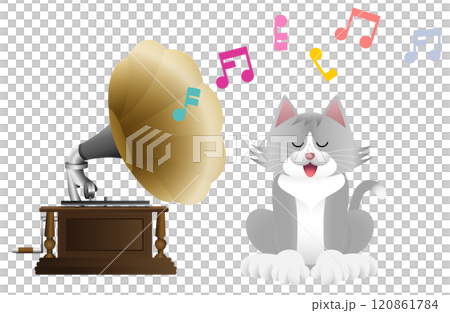 用留聲機聽音樂的貓 用留聲機聽音樂的貓 120861784