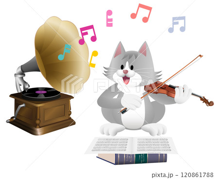 蓄音機とバイオリンを弾くねこ 蓄音機とバイオリンを弾くねこ 120861788
