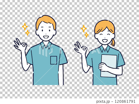 OKサインをする介護士のイラスト_上半身 OKサインをする介護士のイラスト_上半身 120861791