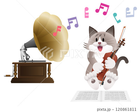 蓄音機で音楽を聴くねこ 蓄音機で音楽を聴くねこ 120861811