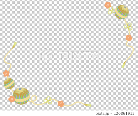 Japanese-style temari and plum blossom frame 120861913