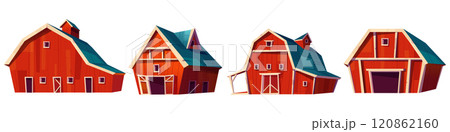 Red wooden farm barns for cattle stable 120862160