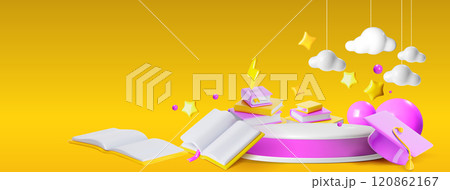 Back to school 3d scene with cylinder podium Back to school 3d scene with cylinder podium 120862167