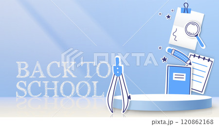 Blue Back to school scene with cylinder podium Blue Back to school scene with cylinder podium 120862168