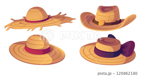 Farmer straw hat. Country summer cap cartoon icon 120862180