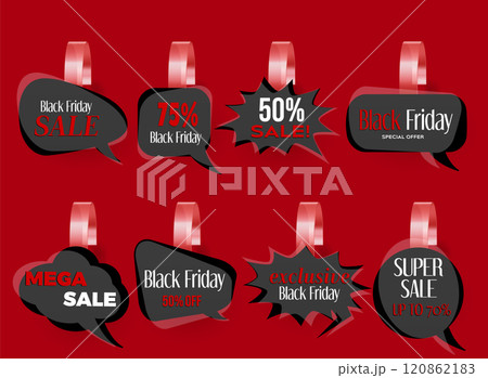 Speech bubble shaped wobbler tags for Black Friday 120862183
