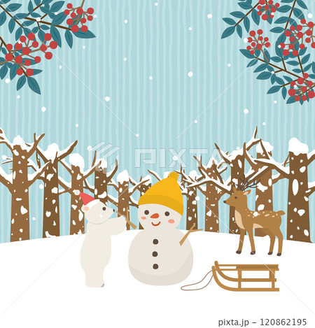 雪だるまを作るシロクマちゃん 120862195