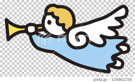 Illustration of an angel blowing a trumpet Illustration of an angel blowing a trumpet 120862258