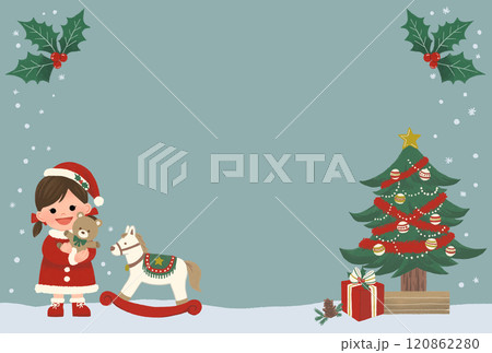 クリスマを楽しむサンタ服の女の子_手描きイラスト背景 クリスマを楽しむサンタ服の女の子_手描きイラスト背景 120862280