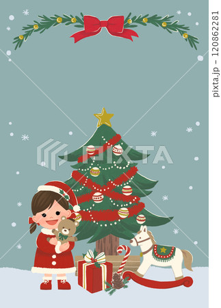クリスマを楽しむサンタ服の女の子_手描きイラスト背景 クリスマを楽しむサンタ服の女の子_手描きイラスト背景 120862281