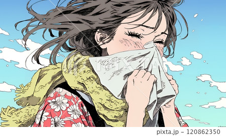 くしゃみをした若い女性
