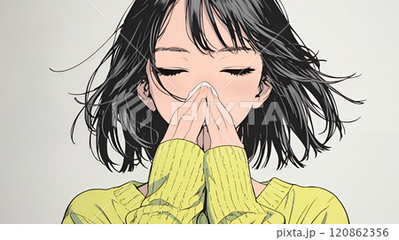 くしゃみをした若い女性