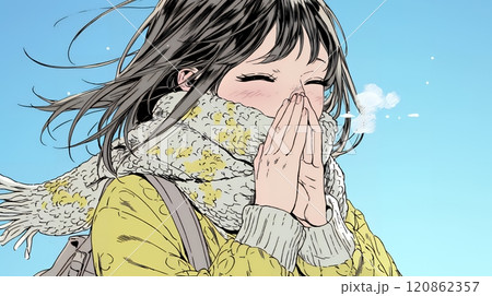 くしゃみをした若い女性