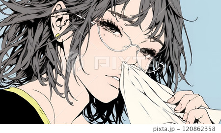 くしゃみをした若い女性