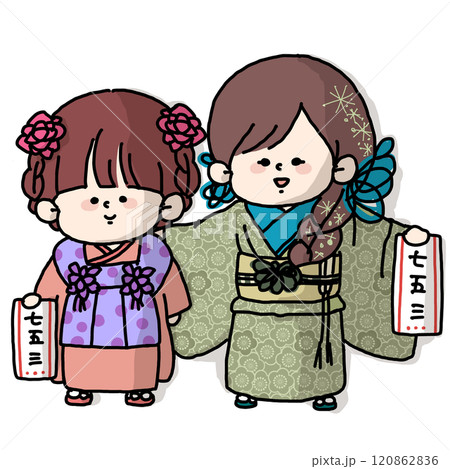 七五三の日に着物を着ている女の子たち 120862836