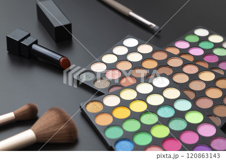 アイシャドウパレットとメイク道具　黒背景 120863143