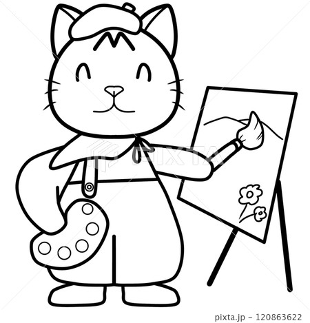 Doodle cartoon of cat artist Doodle cartoon of cat artist 120863622