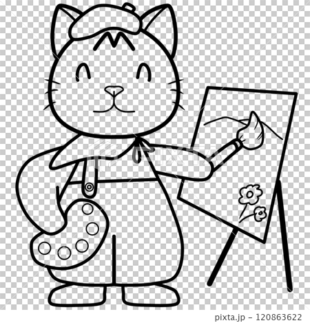 Doodle cartoon of cat artist 120863622