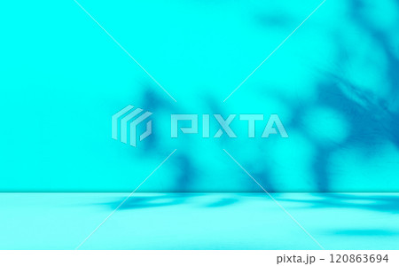 Blue Background Teal for Presentation Abstract Studio Cyan Template Business Kitchen House Table Building Light Spaec Wall Interior Room Plant Shadow Window Desk Floor Concrete Gradien Stone Podium. 120863694