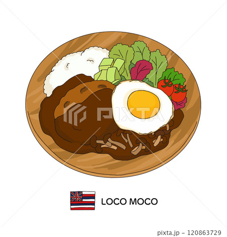 ハワイ料理＿ロコモコの線画イラスト 120863729