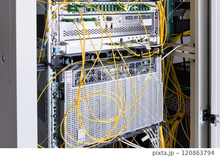 optical cables connected to internet service provider switch 120863794