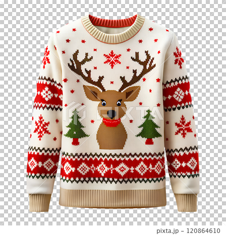 Christmas sweater with reindeer, winter sweater on an isolated background 120864610